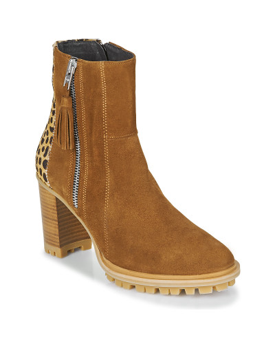 Bottines femmes Philippe Morvan LOKS V1 VELOURS CAMEL/LEOP Marron