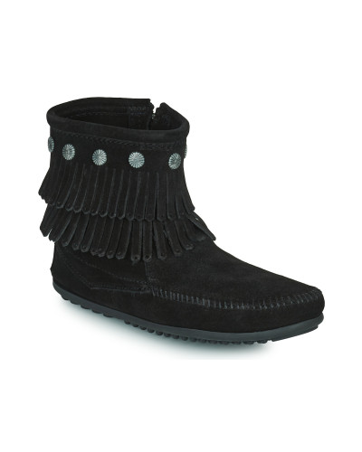 Boots femmes Minnetonka DOUBLE FRINGE SIDE ZIP BOOT Noir