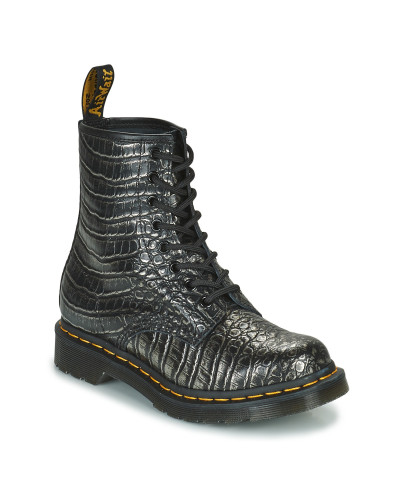 Boots femmes Dr. Martens 1460 GUNMETAL WILD CROC EMBOSS Noir