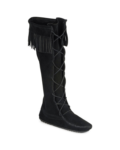 Bottes femmes Minnetonka FRONT LACE HARDSOLE KNEE HI BOOT Noir