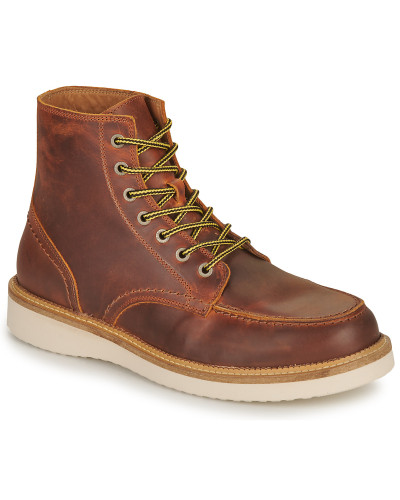 Boots hommes Selected SLHTEO NEW LEATHER MOC-TOE BOOT Marron