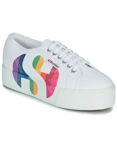Baskets basses femmes Superga 2790-COTWPRINTEDLOGOGLITTER Blanc