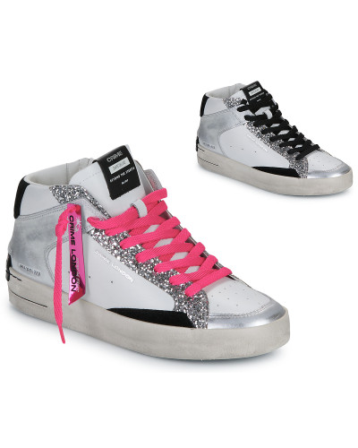 Baskets montantes femmes Crime London SK8 DELUXE MID Blanc