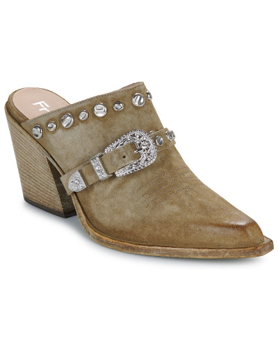 Mules femmes Fru.it 8586-944-CUOIO-GREZZO-VELOUR-PLANET Kaki